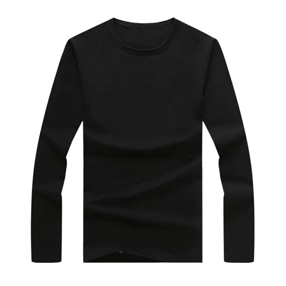 2021 Men's T shirt Top Solid Color Round Neck Casual Long Sleeve Slim All Match Base Shirt for Work