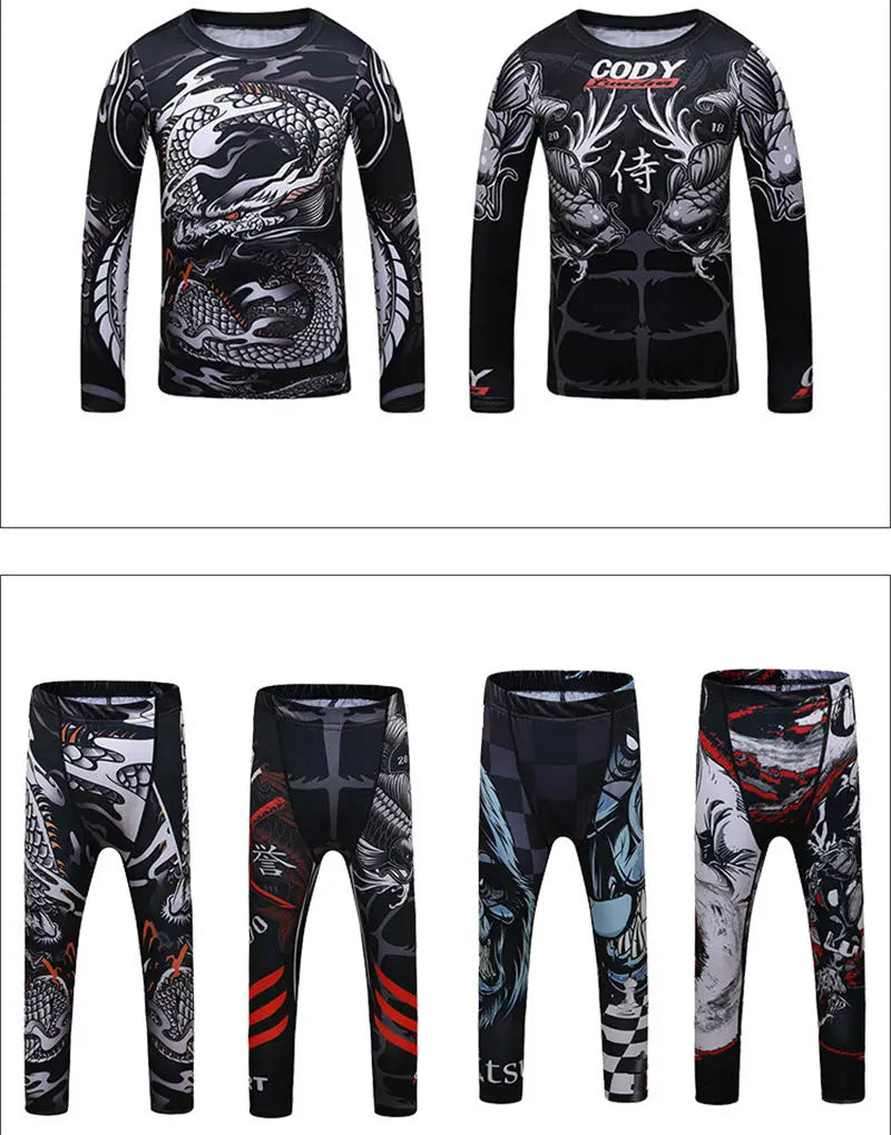 Kid's Gym MMA Boxing Jerseys Baby Boys Sport T Shirts Shorts Set Suit Rashguard Kickboxing Trousers Children BJJ Sportsuit 172