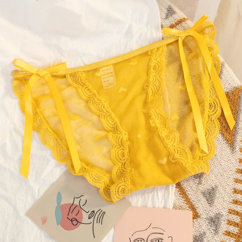 Women's Sexy Lace Underwear Panties Delicate Soft Comfortable Underpants Fashion Female Mesh Up Bow Low-Rise Briefs