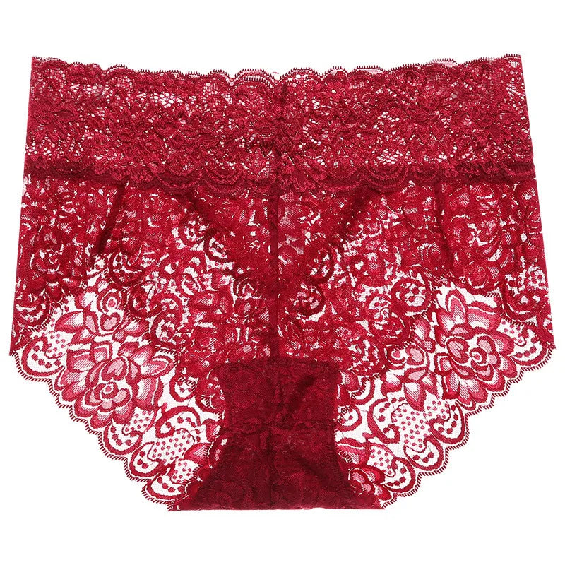 2pcs/Pack Women Lingerie Sexy Lace Panties Mid Waist Soft Underpants Transparent Ultra Thin Underwear Briefs