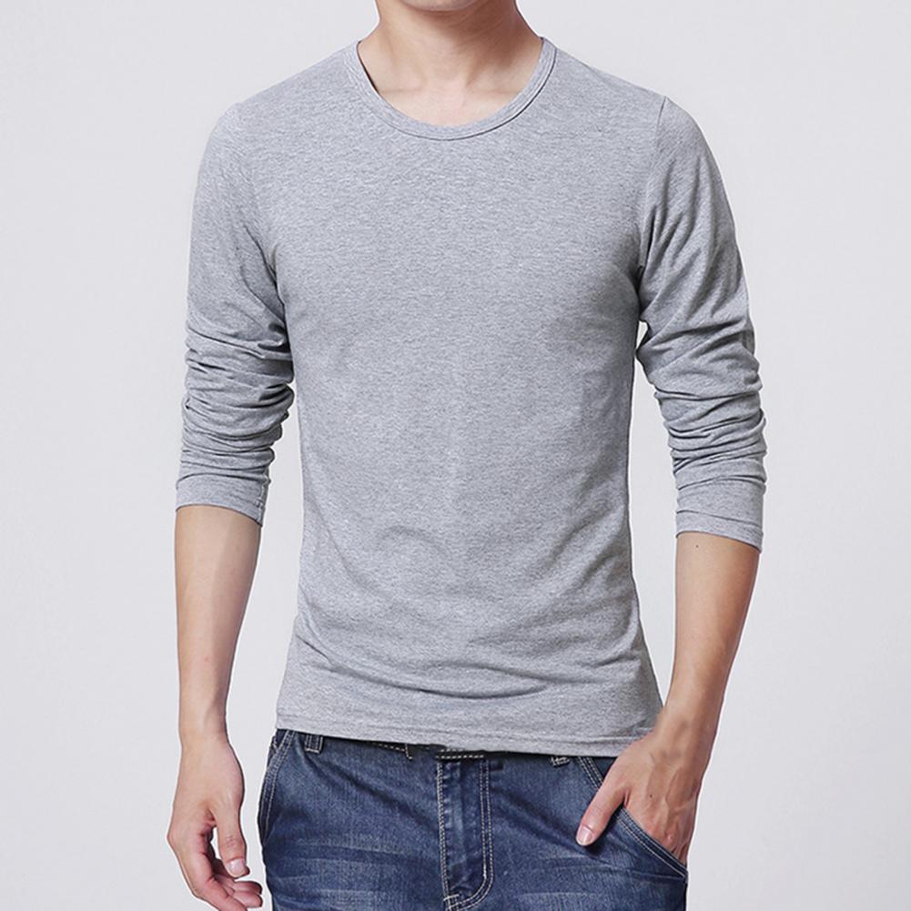 2021 Men's T shirt Top Solid Color Round Neck Casual Long Sleeve Slim All Match Base Shirt for Work