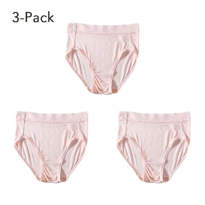 Underwear for Women Real Silk Brief Ladies Panties Hipster Panty Sexy Lace Plus size seamless Mid Waisted 3 Pack M-2XL
