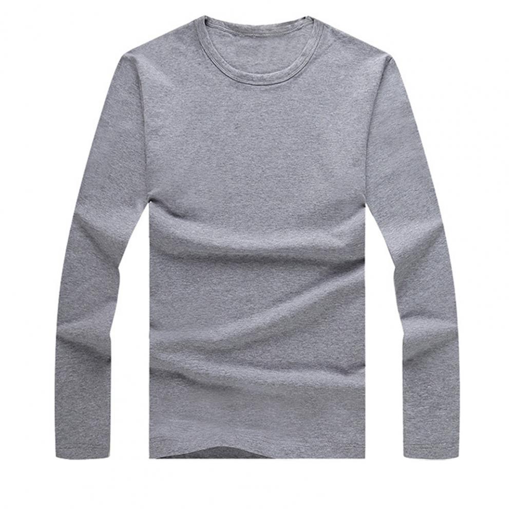 2021 Men's T shirt Top Solid Color Round Neck Casual Long Sleeve Slim All Match Base Shirt for Work