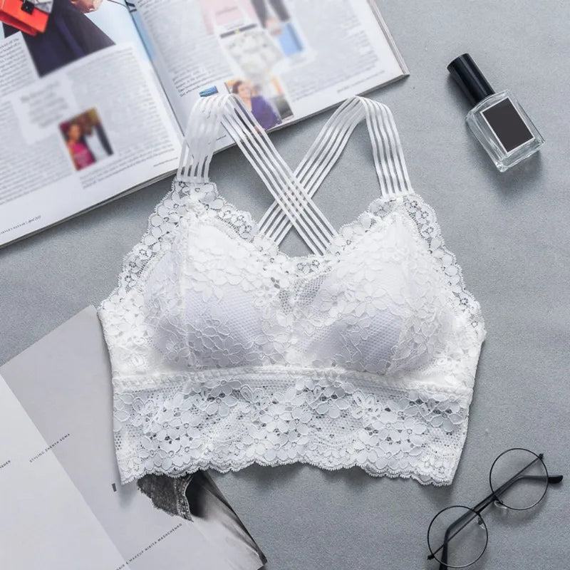 Women Sexy Lingerie Lace Bra Hollow Bralette Backless Top Female Padded Floral Brassiere Female Intimates Soft Underwear S-XL