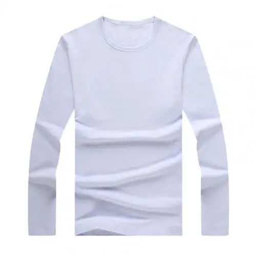2021 Men's T shirt Top Solid Color Round Neck Casual Long Sleeve Slim All Match Base Shirt for Work