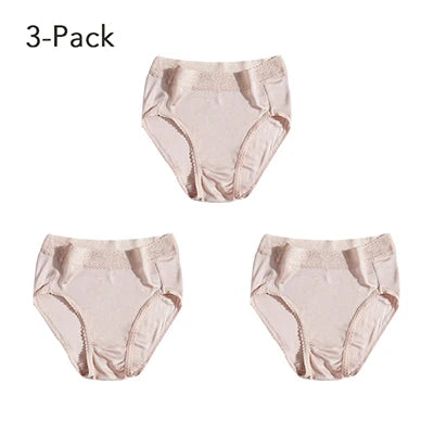 Underwear for Women Real Silk Brief Ladies Panties Hipster Panty Sexy Lace Plus size seamless Mid Waisted 3 Pack M-2XL