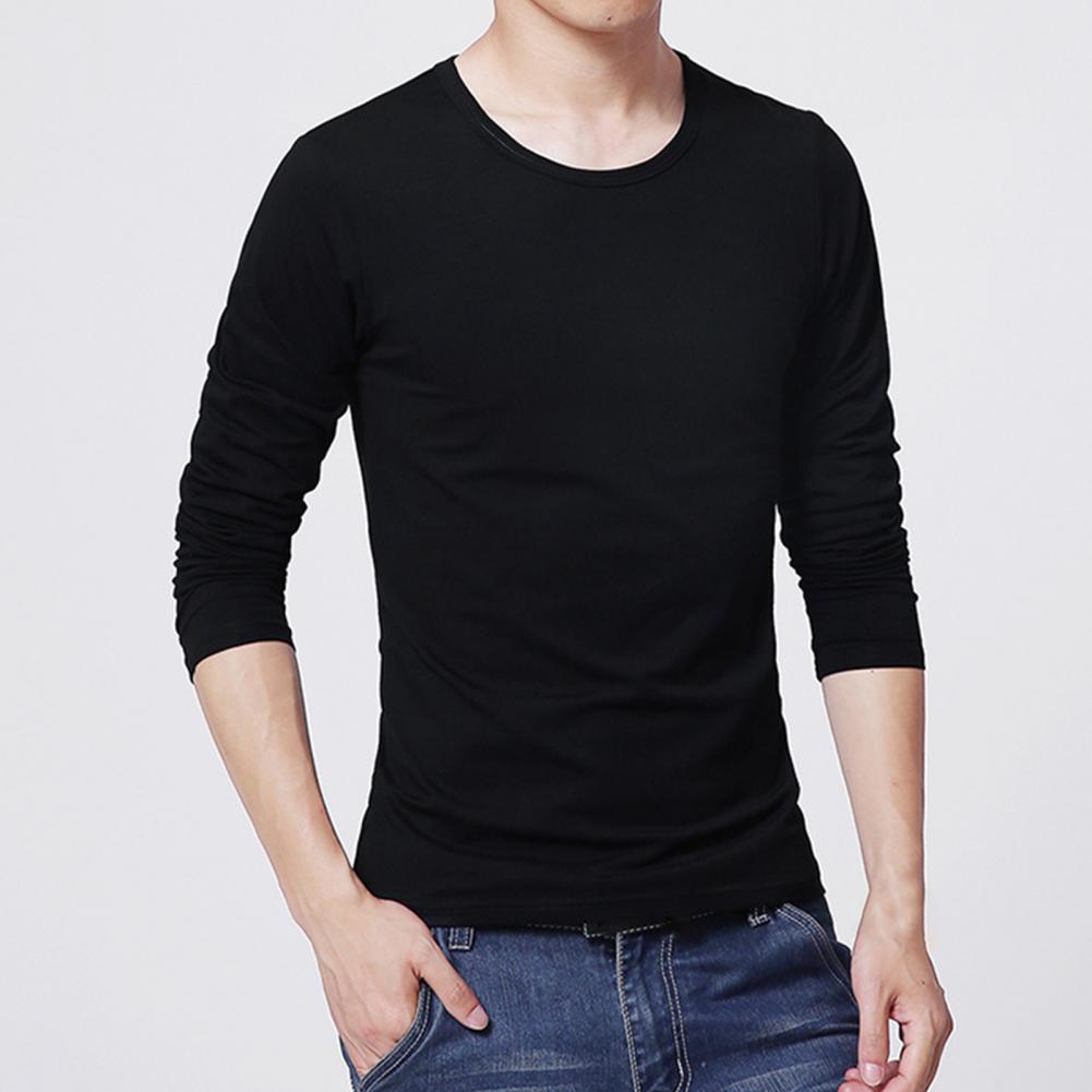 2021 Men's T shirt Top Solid Color Round Neck Casual Long Sleeve Slim All Match Base Shirt for Work