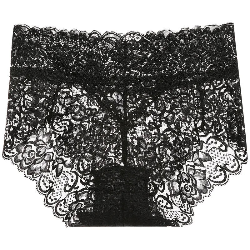 2pcs/Pack Women Lingerie Sexy Lace Panties Mid Waist Soft Underpants Transparent Ultra Thin Underwear Briefs
