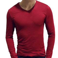 Men Shirt Long Sleeve Men's Clothing Solid Color Pullover Sweatshirt V Neck Slim Male Casual Base Shirt Autumn 2021