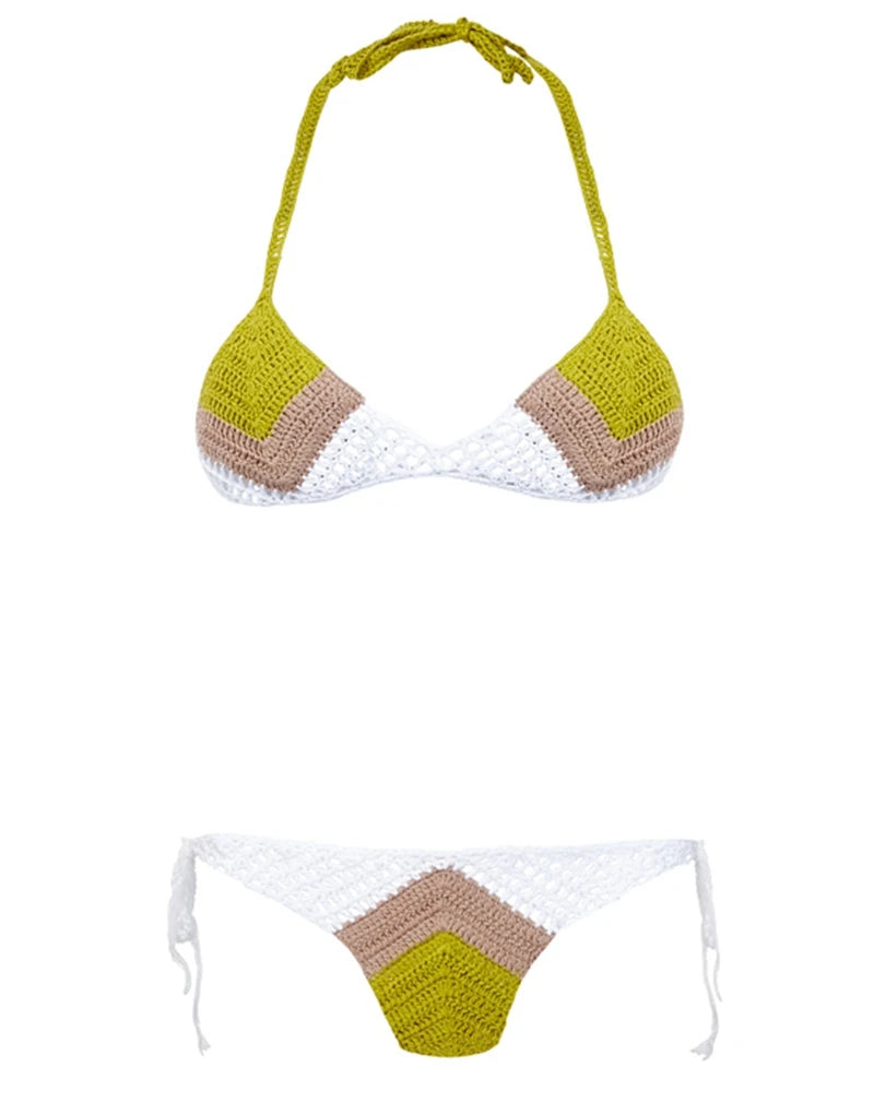 High Quality Cotton Crochet Micro Bikinis Set Cute Bathing Suit Women Chevron Swimwear Brazil Side Tie Bottom Sexy Nice Swimsuit