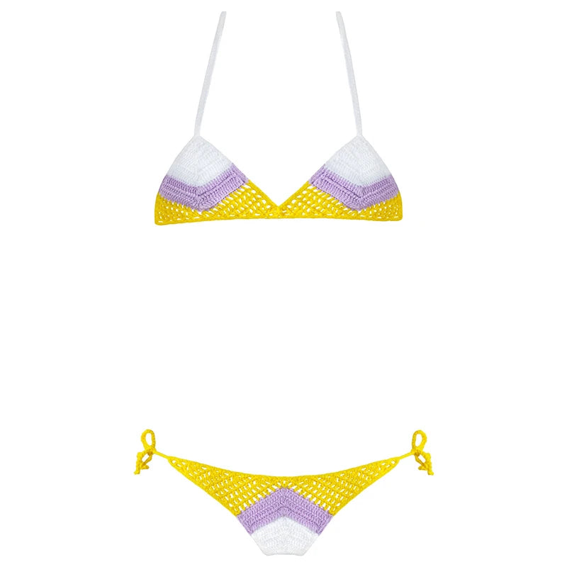 High Quality Cotton Crochet Micro Bikinis Set Cute Bathing Suit Women Chevron Swimwear Brazil Side Tie Bottom Sexy Nice Swimsuit