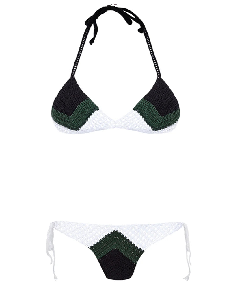High Quality Cotton Crochet Micro Bikinis Set Cute Bathing Suit Women Chevron Swimwear Brazil Side Tie Bottom Sexy Nice Swimsuit