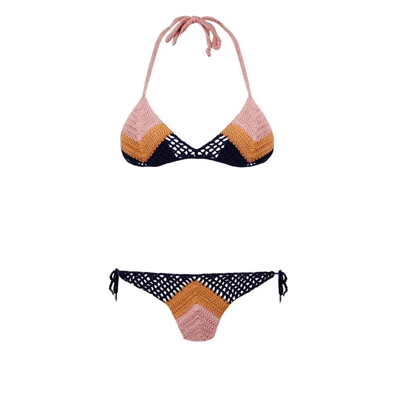 High Quality Cotton Crochet Micro Bikinis Set Cute Bathing Suit Women Chevron Swimwear Brazil Side Tie Bottom Sexy Nice Swimsuit