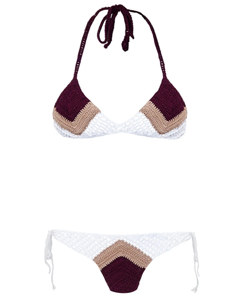 High Quality Cotton Crochet Micro Bikinis Set Cute Bathing Suit Women Chevron Swimwear Brazil Side Tie Bottom Sexy Nice Swimsuit