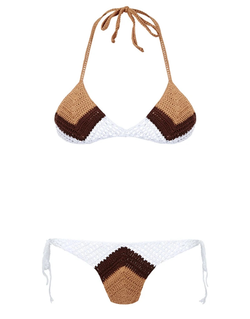 High Quality Cotton Crochet Micro Bikinis Set Cute Bathing Suit Women Chevron Swimwear Brazil Side Tie Bottom Sexy Nice Swimsuit