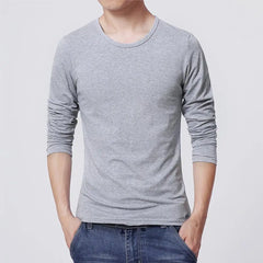 2021 Men's T shirt Top Solid Color Round Neck Casual Long Sleeve Slim All Match Base Shirt for Work