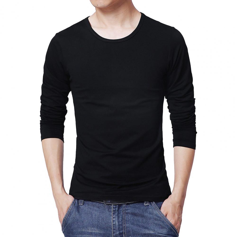 2021 Men's T shirt Top Solid Color Round Neck Casual Long Sleeve Slim All Match Base Shirt for Work