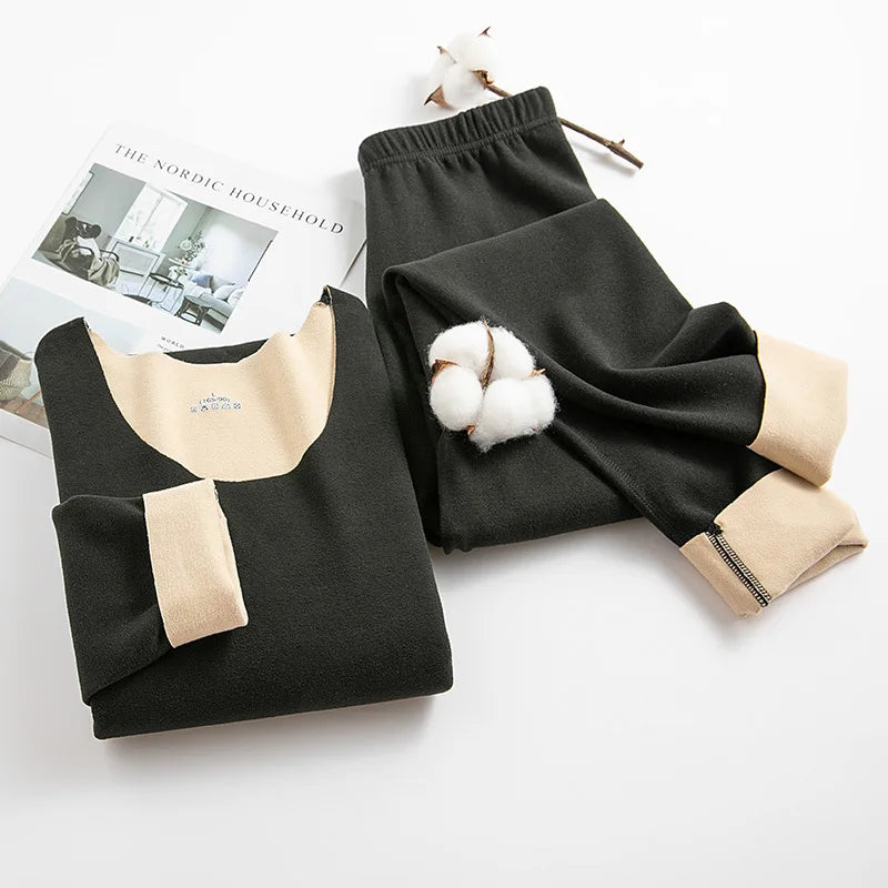Women's Thermal Underwear Men Double-sided Fleece Seamless Thermos Clothing Warm Lingerie Suit Winter Clothes Women 2 Piece Sets