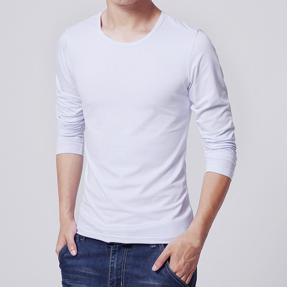 2021 Men's T shirt Top Solid Color Round Neck Casual Long Sleeve Slim All Match Base Shirt for Work