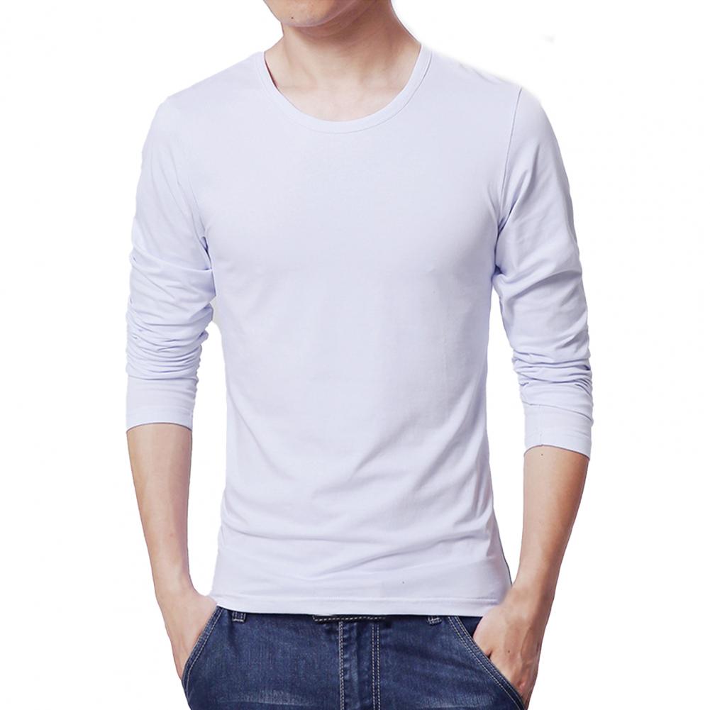 2021 Men's T shirt Top Solid Color Round Neck Casual Long Sleeve Slim All Match Base Shirt for Work
