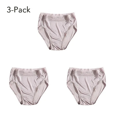 Underwear for Women Real Silk Brief Ladies Panties Hipster Panty Sexy Lace Plus size seamless Mid Waisted 3 Pack M-2XL