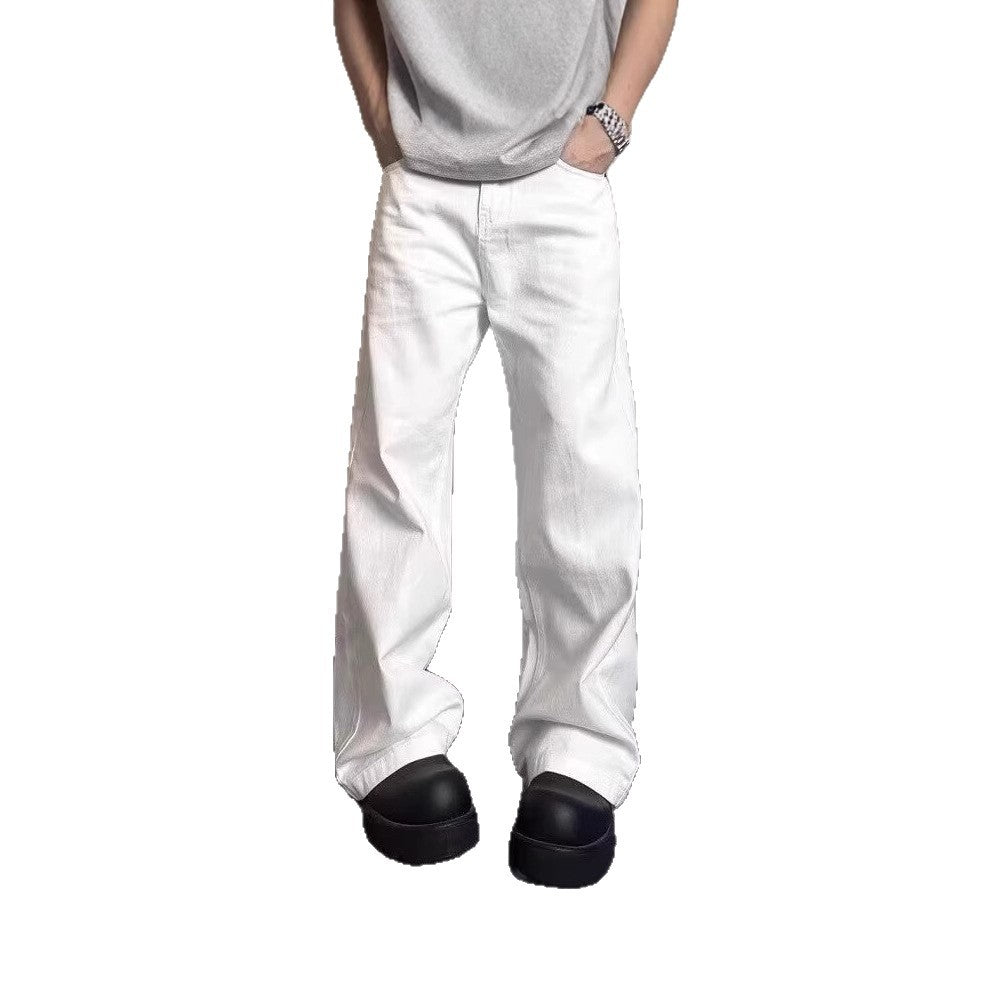 High-grade Loose Straight Wide Leg American High Street White Jeans Men - kinko