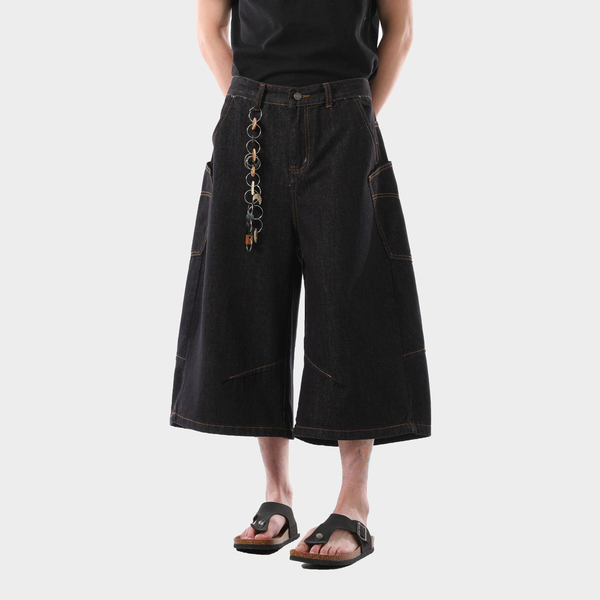 Retro Washed Side Pocket Denim Cropped Pants Men - kinko