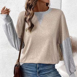 Autumn Casual round Neck Long Sleeve Color Blocking Sweatshirt for Women