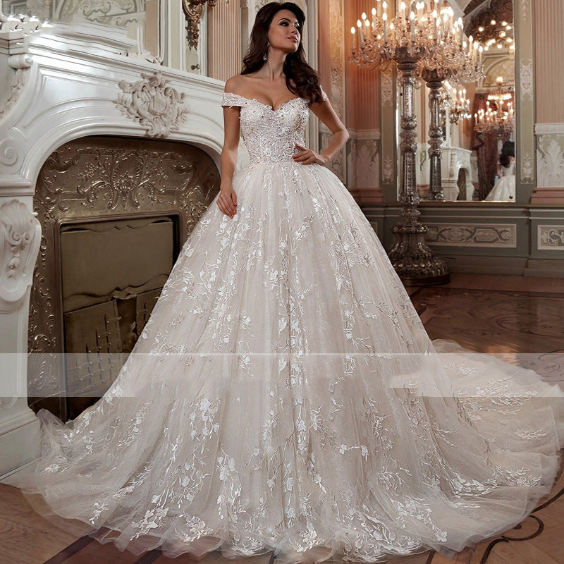 Off-shoulder French-style Bride Trailing Mori Style Simple Small Wedding Dress - kinko