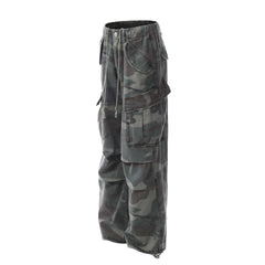American Retro Mechanical Pleated Multi-pocket Camouflage Denim Men's And Women's Work Clothes - kinko