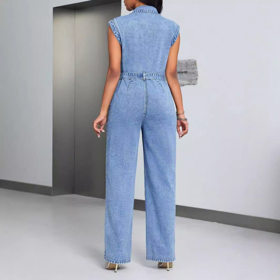 Denim Wear Sleeveless Casual Jumpsuit Trousers Jeans - kinko