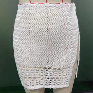 Summer Skirt Solid Color Sexy Knitted Hollow Out Cutout Beach Bikini Swimsuit Outwear Skirt Crochet hook
