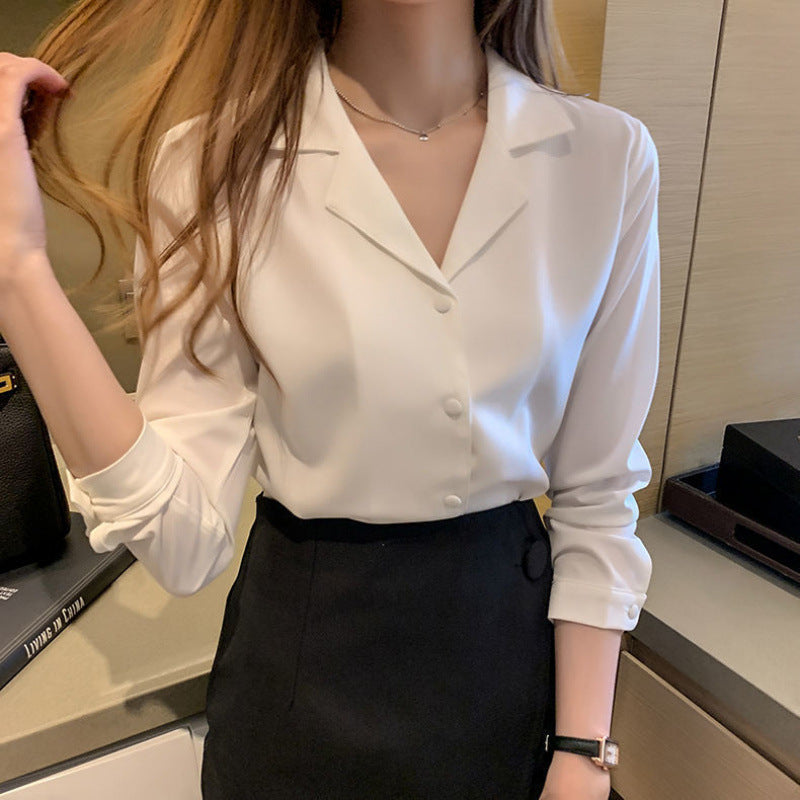 Women's Solid Color Buttons Loose Chiffon Shirt - kinko
