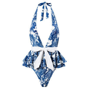 One Piece Swimsuit Women Skinny Slimming Vintage Printed Chiffon Dress With Steel Bracket Hard Bag