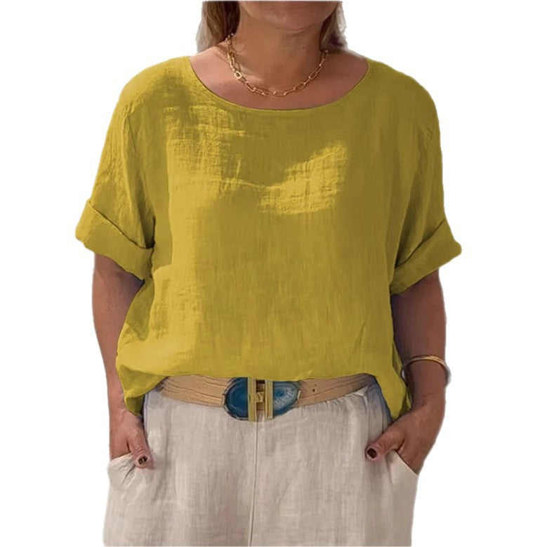 Summer New Women's Solid Color Polyester Buttons Shirt - kinko