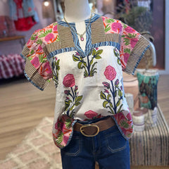 Summer New Women's Loose Casual Print Round Neck Shirt - kinko