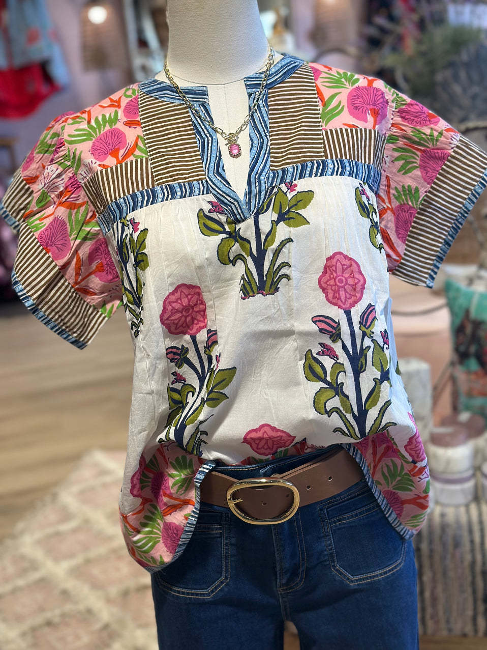 Summer New Women's Loose Casual Print Round Neck Shirt - kinko