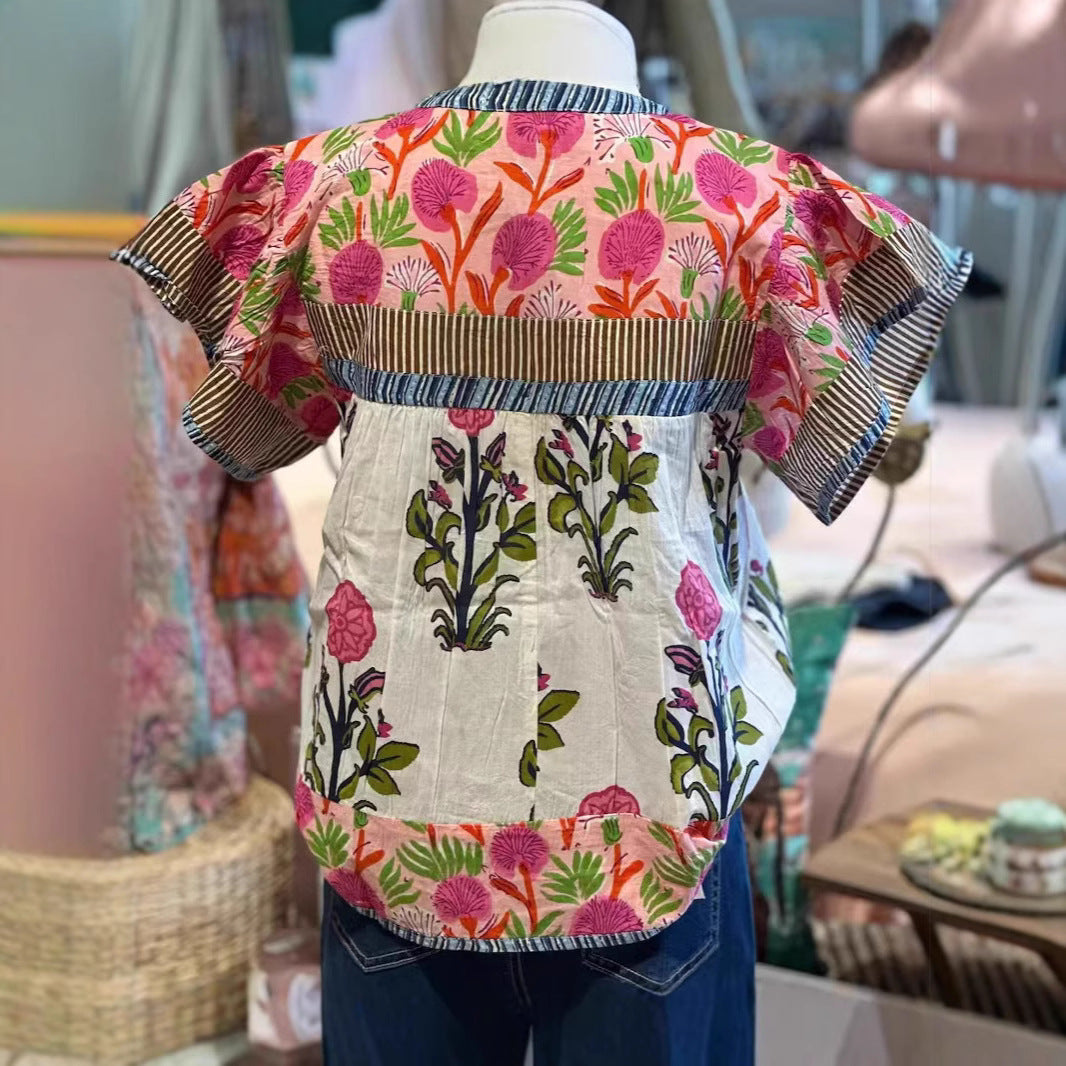 Summer New Women's Loose Casual Print Round Neck Shirt - kinko