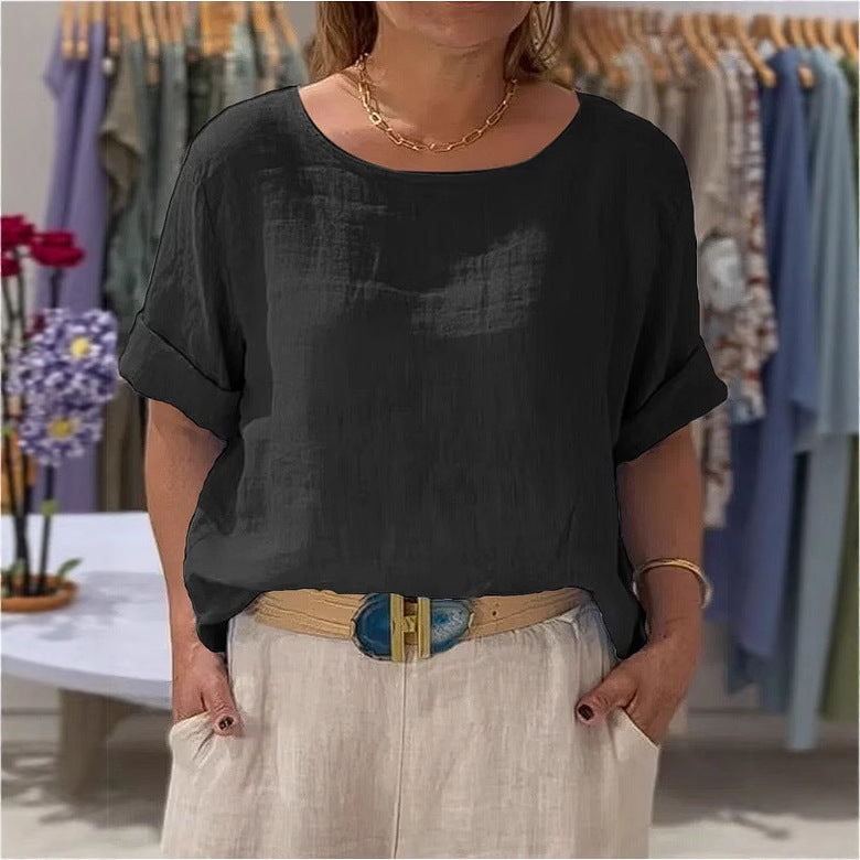 Summer New Women's Solid Color Polyester Buttons Shirt - kinko