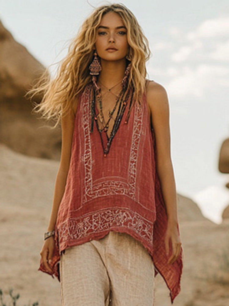 Women's Floral Printed V-neck Vest Top - kinko