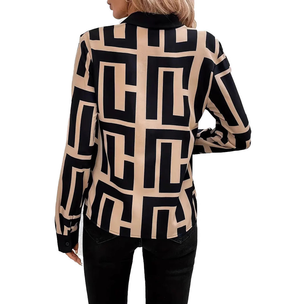 Spring And Summer Geometric Pattern Black Women's Top - kinko