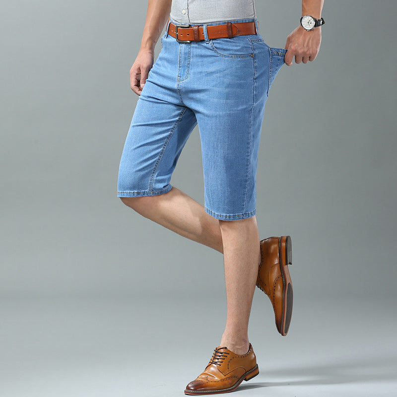 Thin Ice Silk Men's Stretch 7-quarter Denim Shorts - kinko