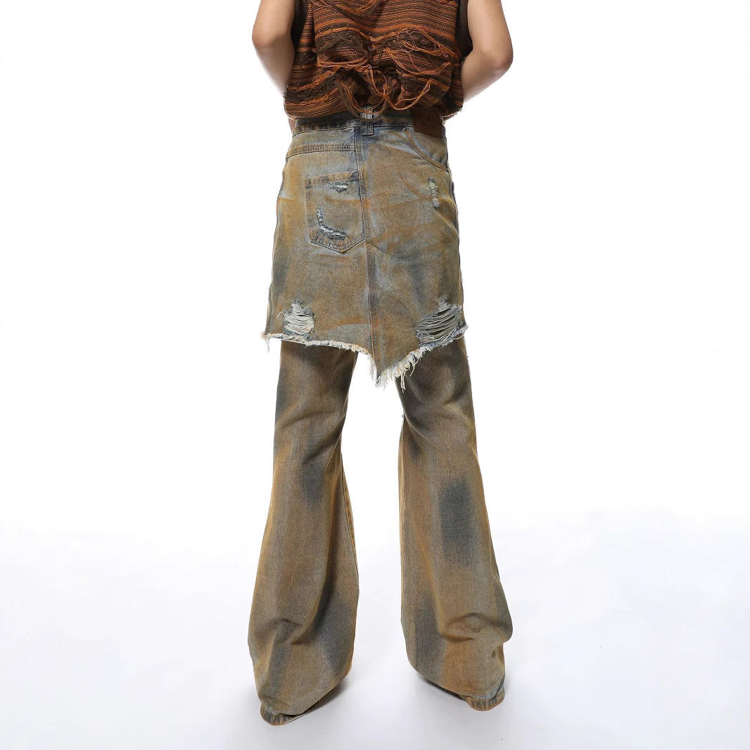 American Street Loose Hole Bootcut Pants - kinko