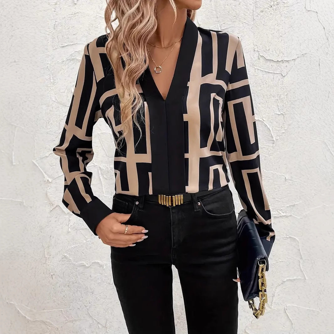 Spring And Summer Geometric Pattern Black Women's Top - kinko