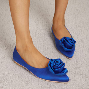 Flat Heel Pointed Flat Shoes Satin Floral Low Cut Casual Pumps Women