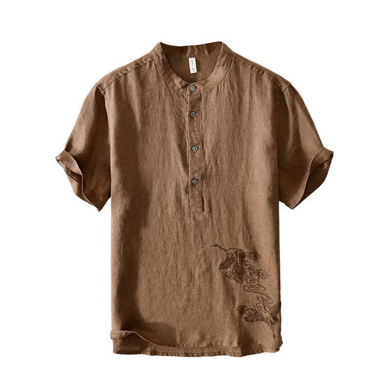 National Men's Embroidered Breathable Solid Color Short Sleeve - kinko