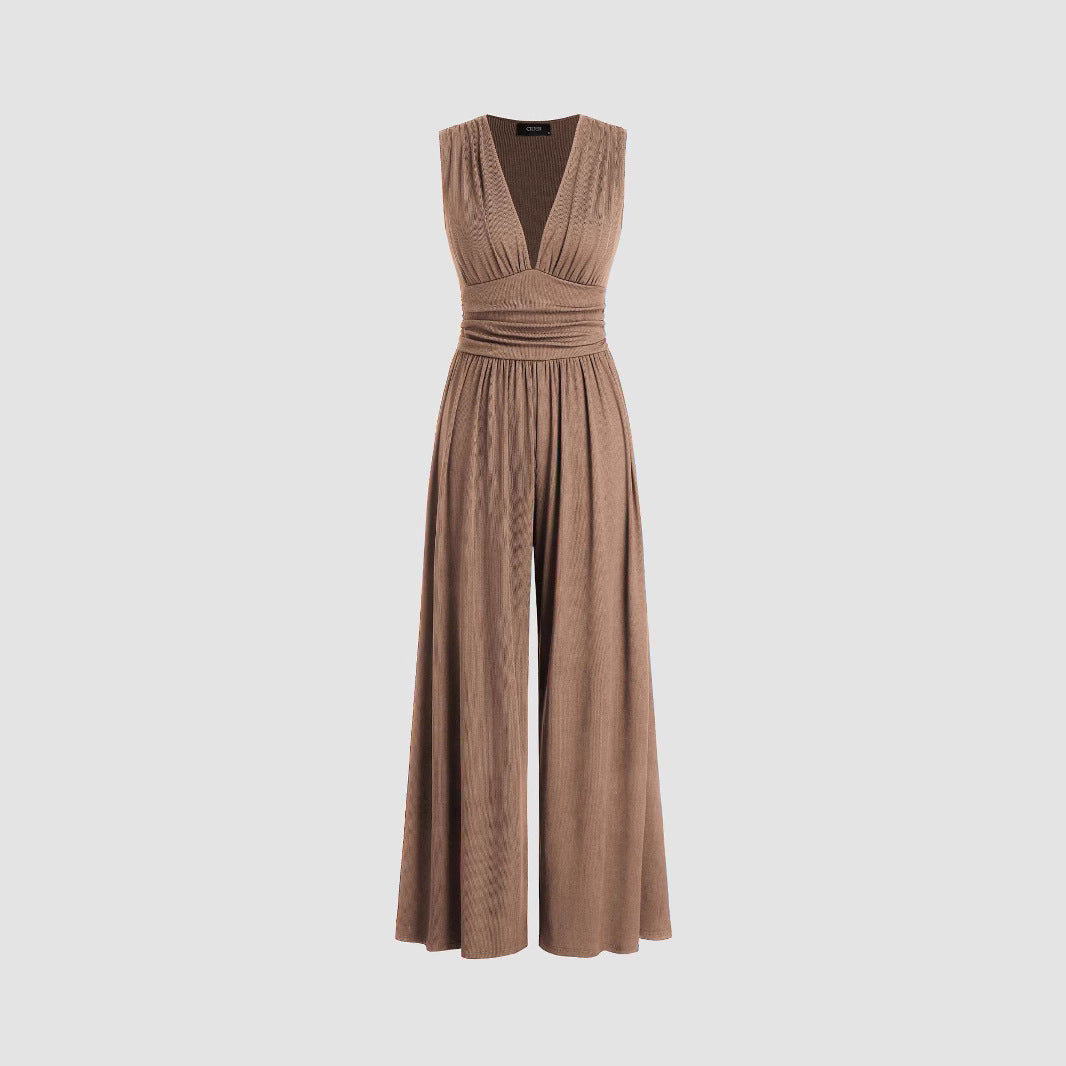 Women's Solid Color Loose Sleeveless Knitted Jumpsuit - kinko