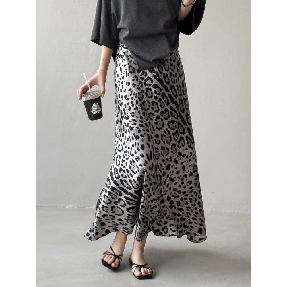Light Luxury High-grade Leopard Print Split Skirt Women's High Waist Slimming - kinko