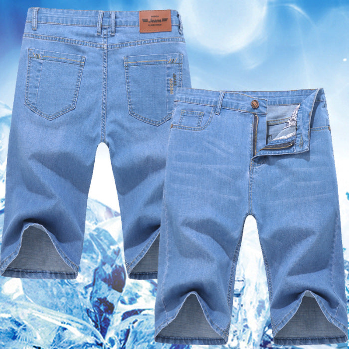 Thin Ice Silk Men's Stretch 7-quarter Denim Shorts - kinko