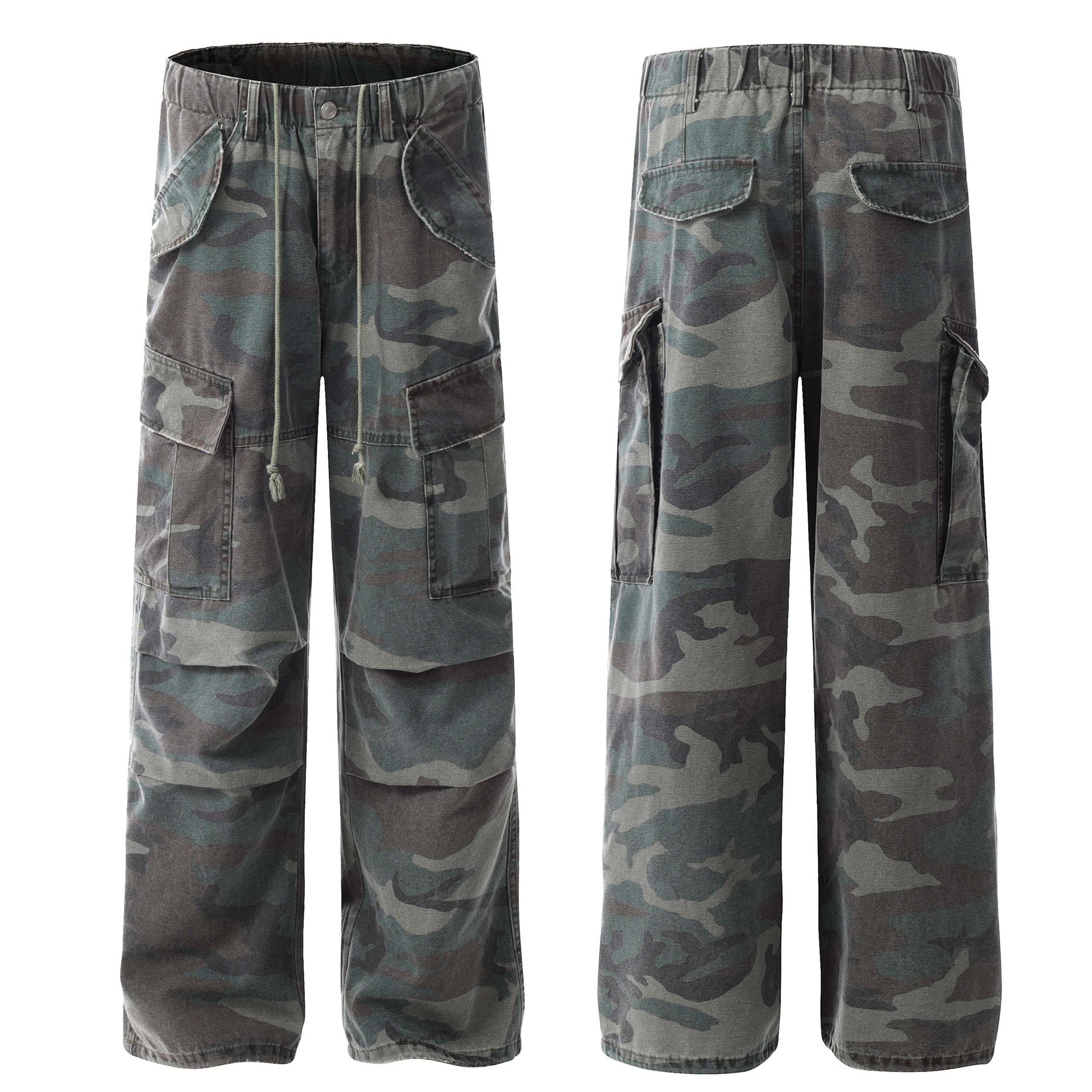American Retro Mechanical Pleated Multi-pocket Camouflage Denim Men's And Women's Work Clothes - kinko